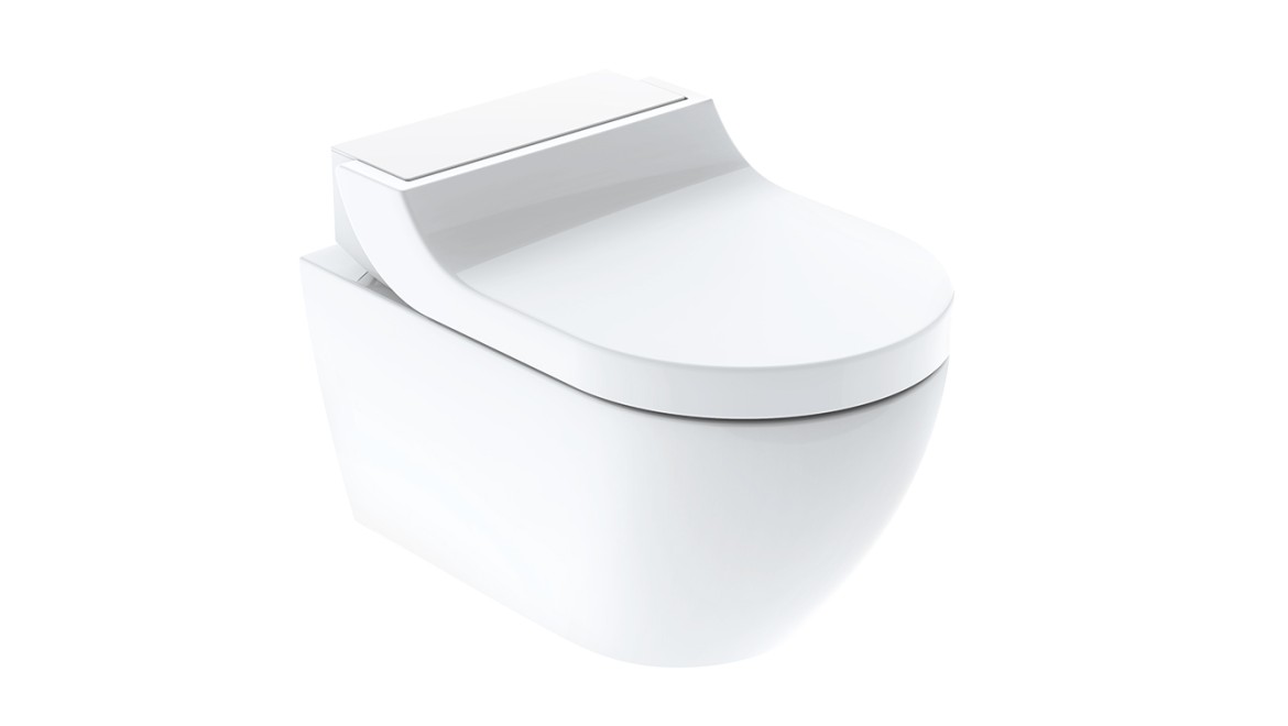 Sprchovacie WC Geberit AquaClean Tuma s dizajnovým krytom v bielej farbe